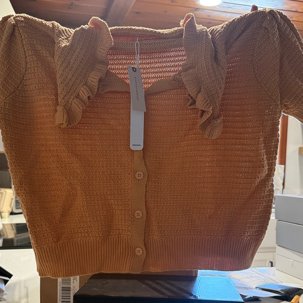 Anthropologie - Self Contrast Peach Sweater Shirt